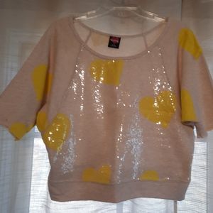 Beige with Yellow Hearts Sequined Sweatshirt by Hard Candy